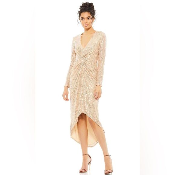 Mac Duggal IEENA Sequined High Low Dress, Rose Gold, NWT, Size 12 - Picture 2 of 16